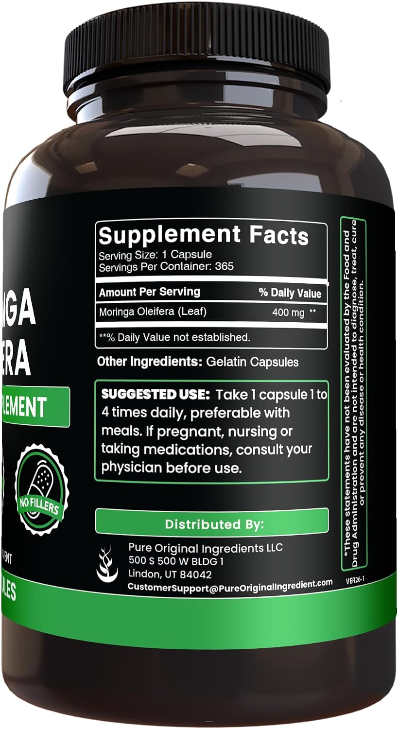 PURE ORIGINAL INGREDIENTS Moringa (365 Capsules) – No Fillers, Lab Verified - görsel 2