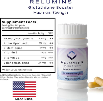 Relumins Advanced Vitamin C MAX Complex and Glutathione Booster Nutrient Capsules Set – Advanced Formula for Radiant Look, Enhanced Absorption, Food Supplement, 2-Piece Capsule Set