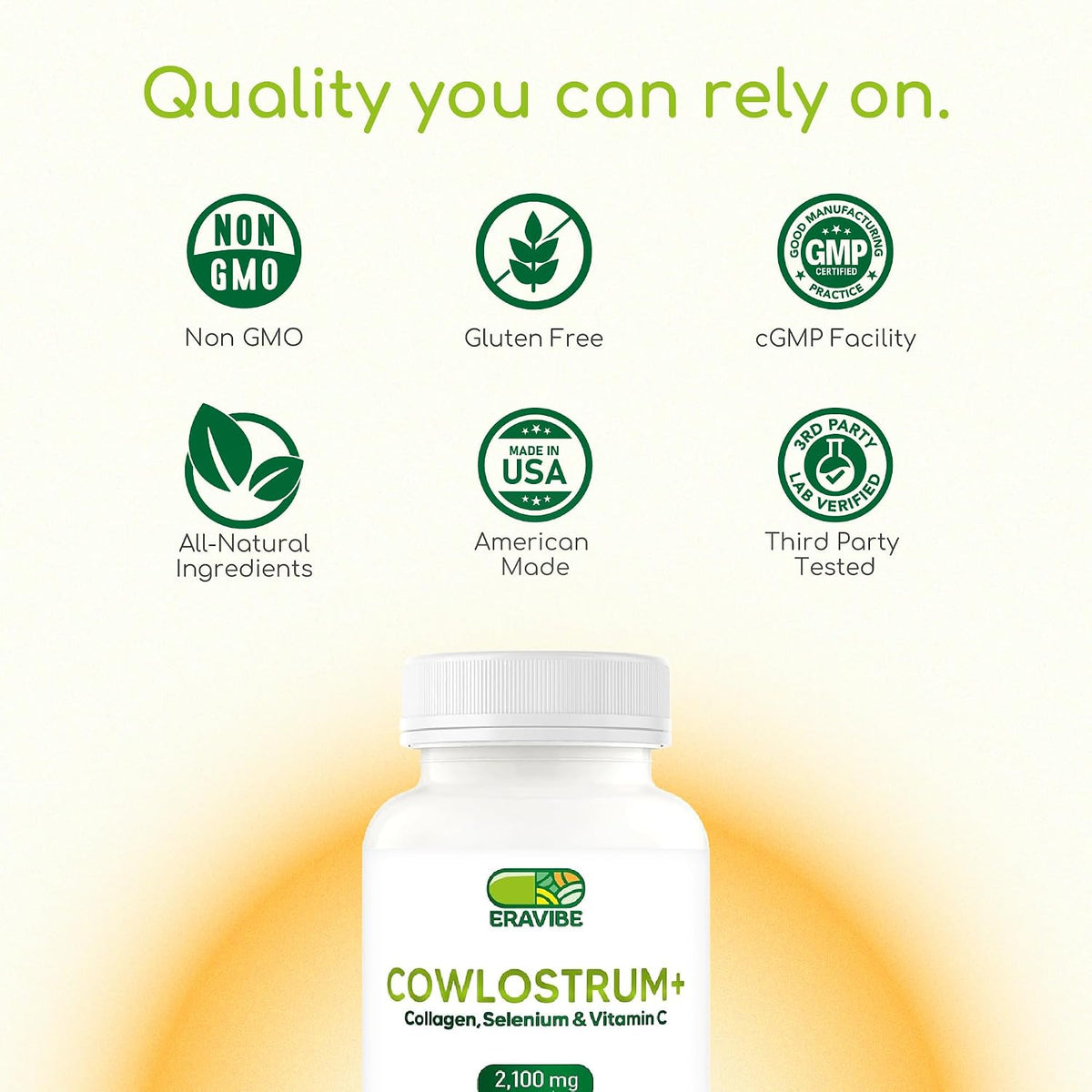 ERAVIBE Colostrum Supplement 4 in 1 with Collagen, Selenium & Vitamin C - 2100mg - 120 Vegan Capsules, Gluten-free - görsel 5