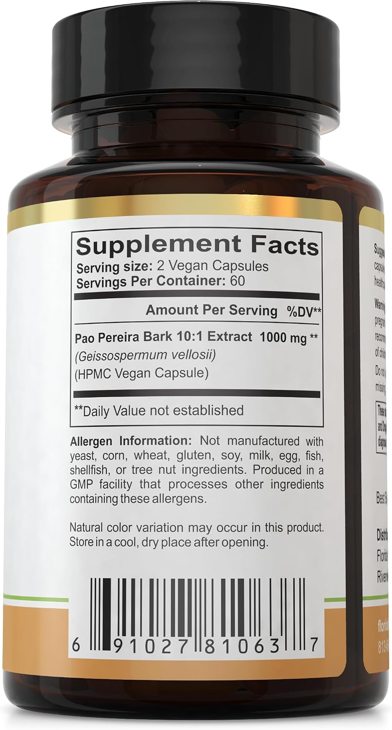 Pao Pereira Bark Extract Supplement Capsules – 10:1 Concentrate, 500mg per Capsule - görsel 3