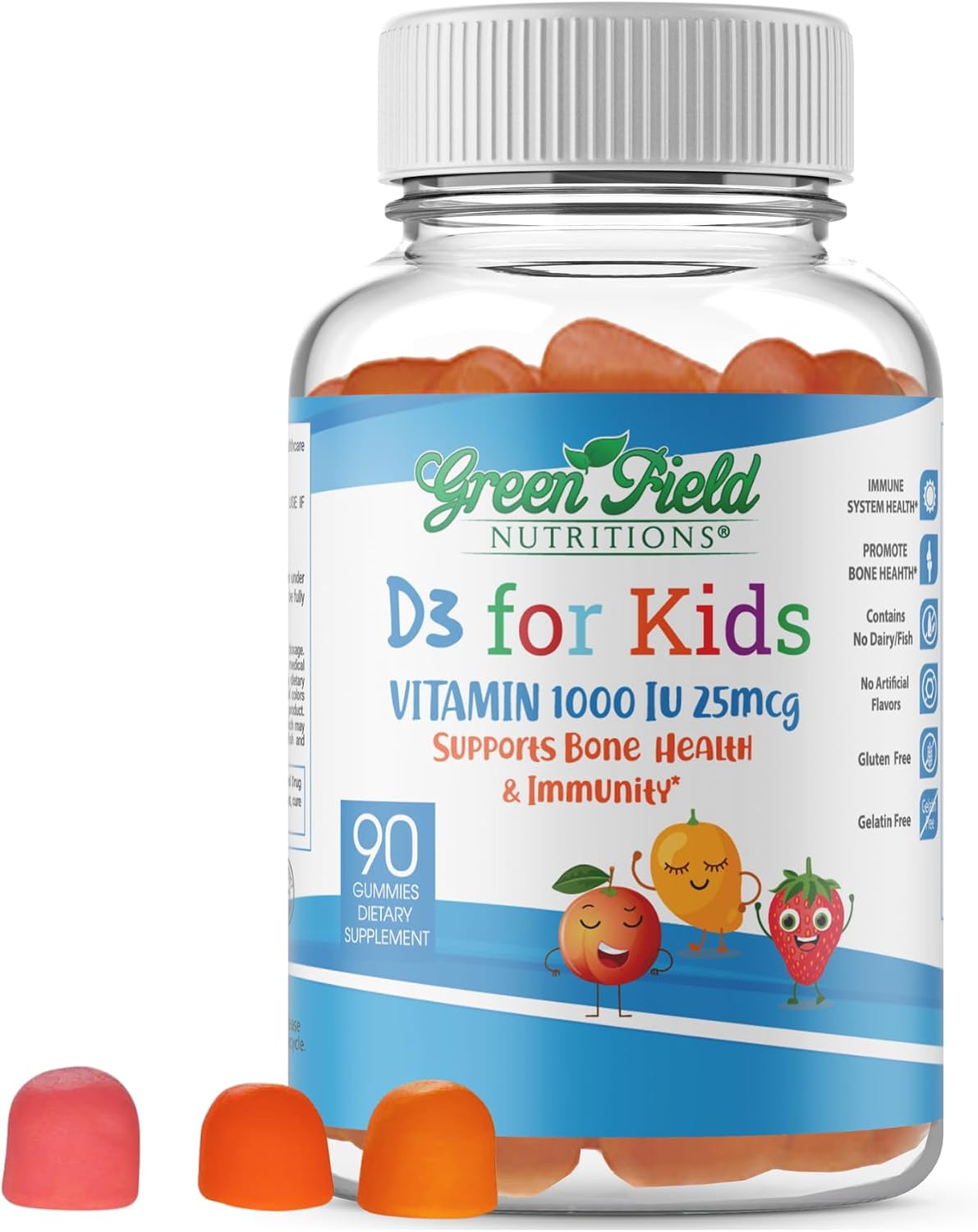 Greenfield Nutritions Halal Vitamin D3 for Children – 1000 IU – 90 Chewable Gummies - görsel 1