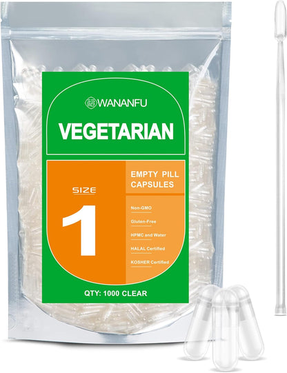 wananfu Size 1 Empty Vegetarian Capsules (1000) with Micro Lab Spoon