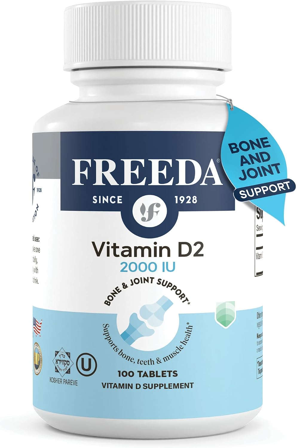 FREEDA Vitamin D2 2000 IU – Vegan Vitamin D for Bone Strength and Immune Support – 100 Small Tablets - görsel 1