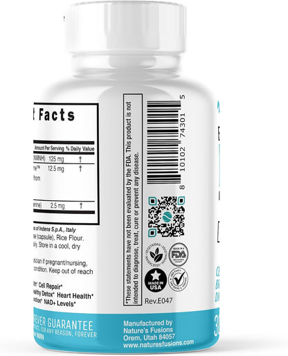 Nutri NMNH 125 mg Supplement – Enhanced Bioavailability with Piperine & Quercetin Phytosome – 30 Capsules