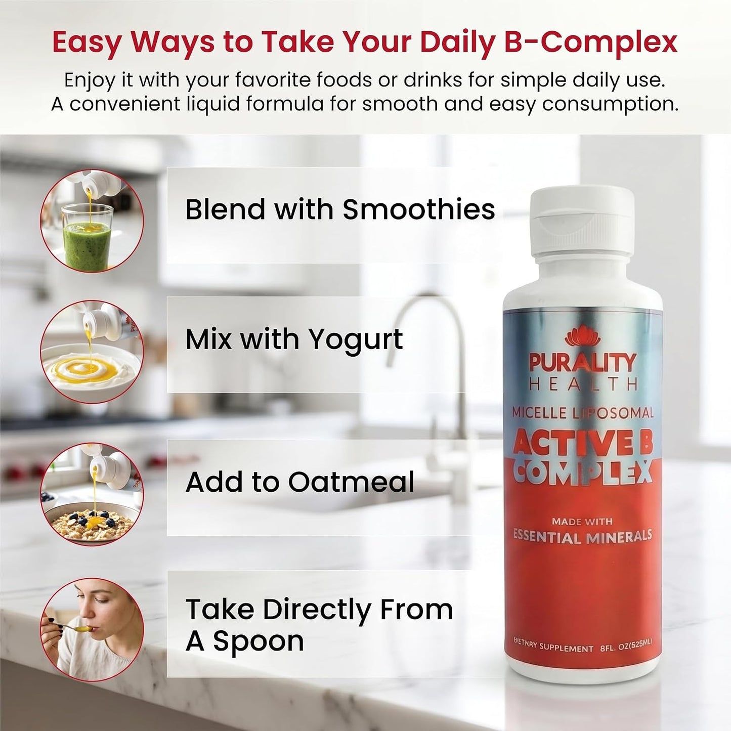 Liposomal Vitamin B Complex Liquid Supplement – All 8 B Vitamins with Minerals, 15-Day Supply - görsel 7