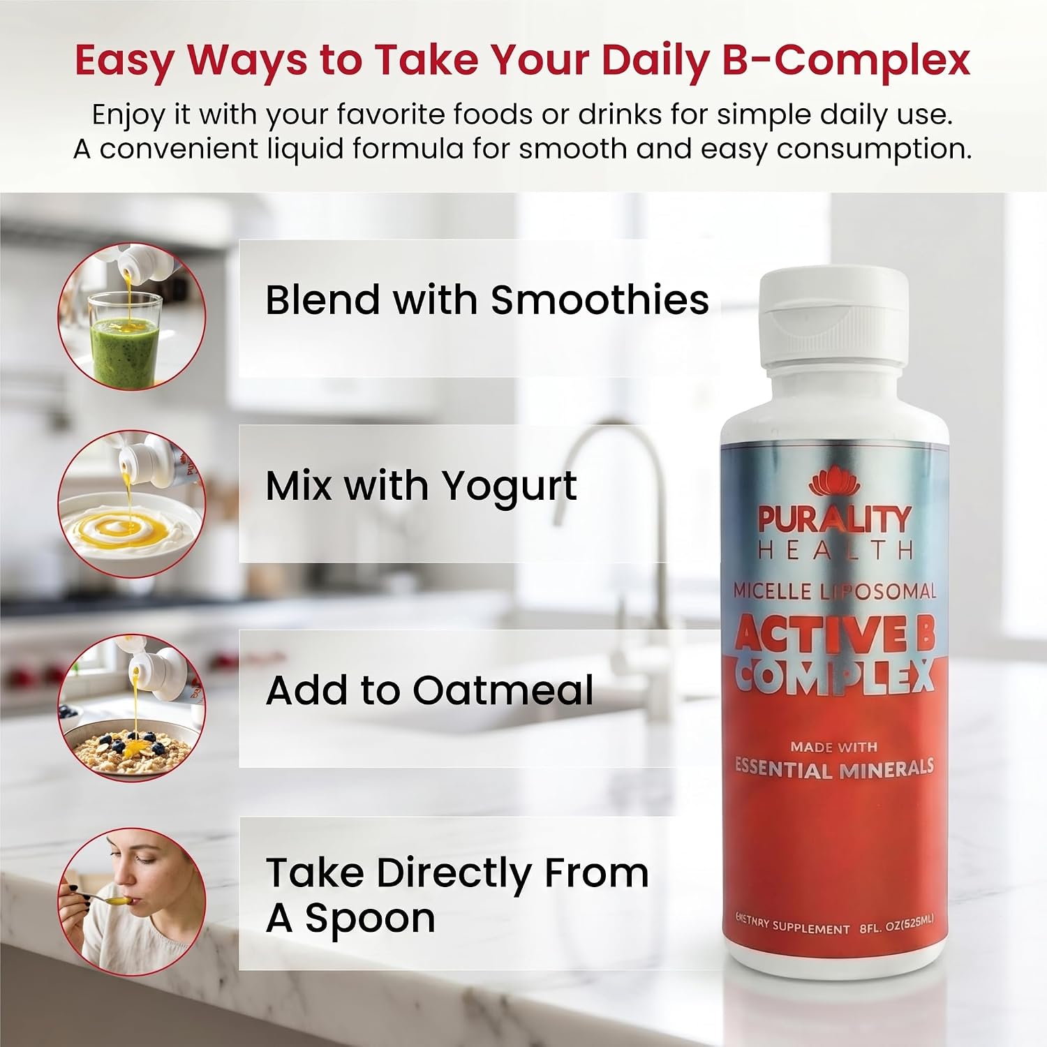 Liposomal Vitamin B Complex Liquid Supplement – All 8 B Vitamins with Minerals, 15-Day Supply - görsel 7