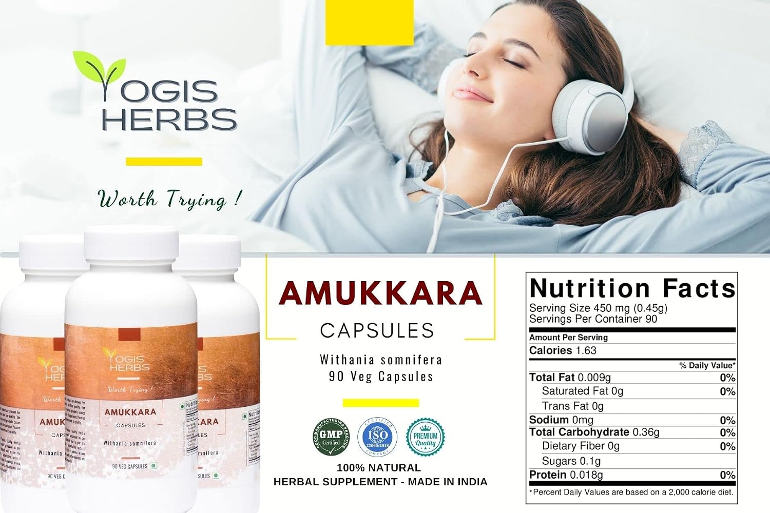 YOGIS HERBS Amukkara Capsules - Ashwagandha Root, Herbal Supplement, Stress Support, 90 Veg Capsules - görsel 2