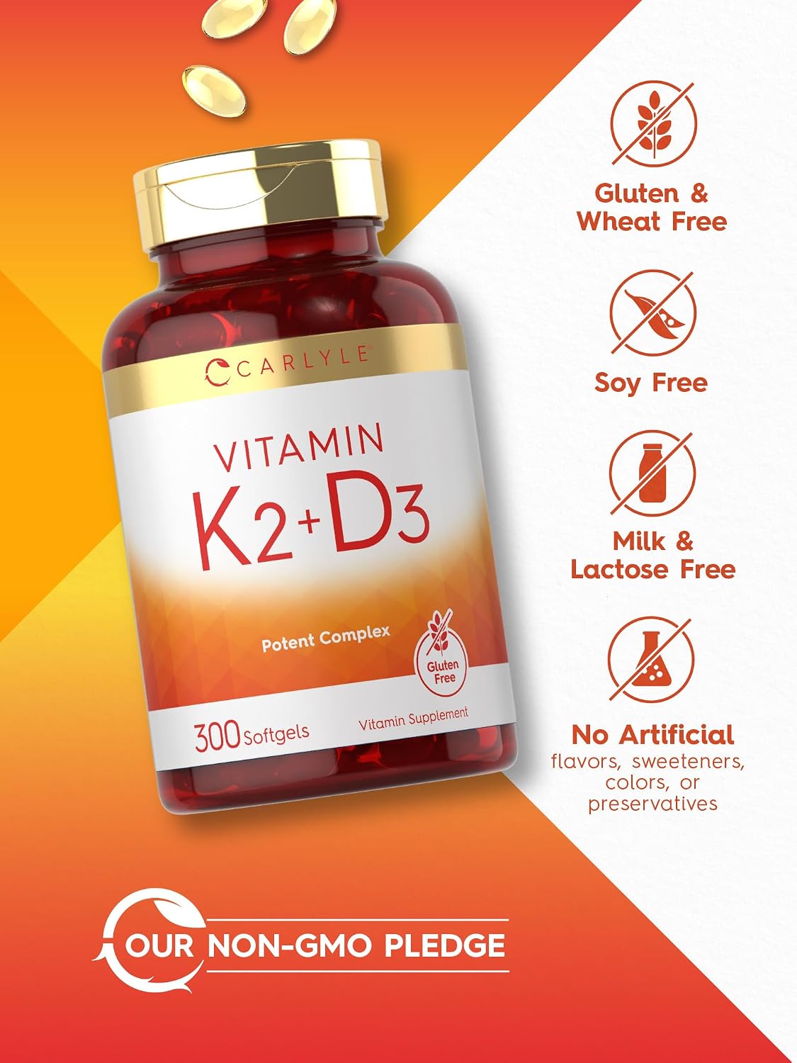 Carlyle Vitamin K2 D3 Supplement | 200mcg K2 MK7 & 10,000 IU D3 | 300 Softgels | Non-GMO, Gluten-free - görsel 5