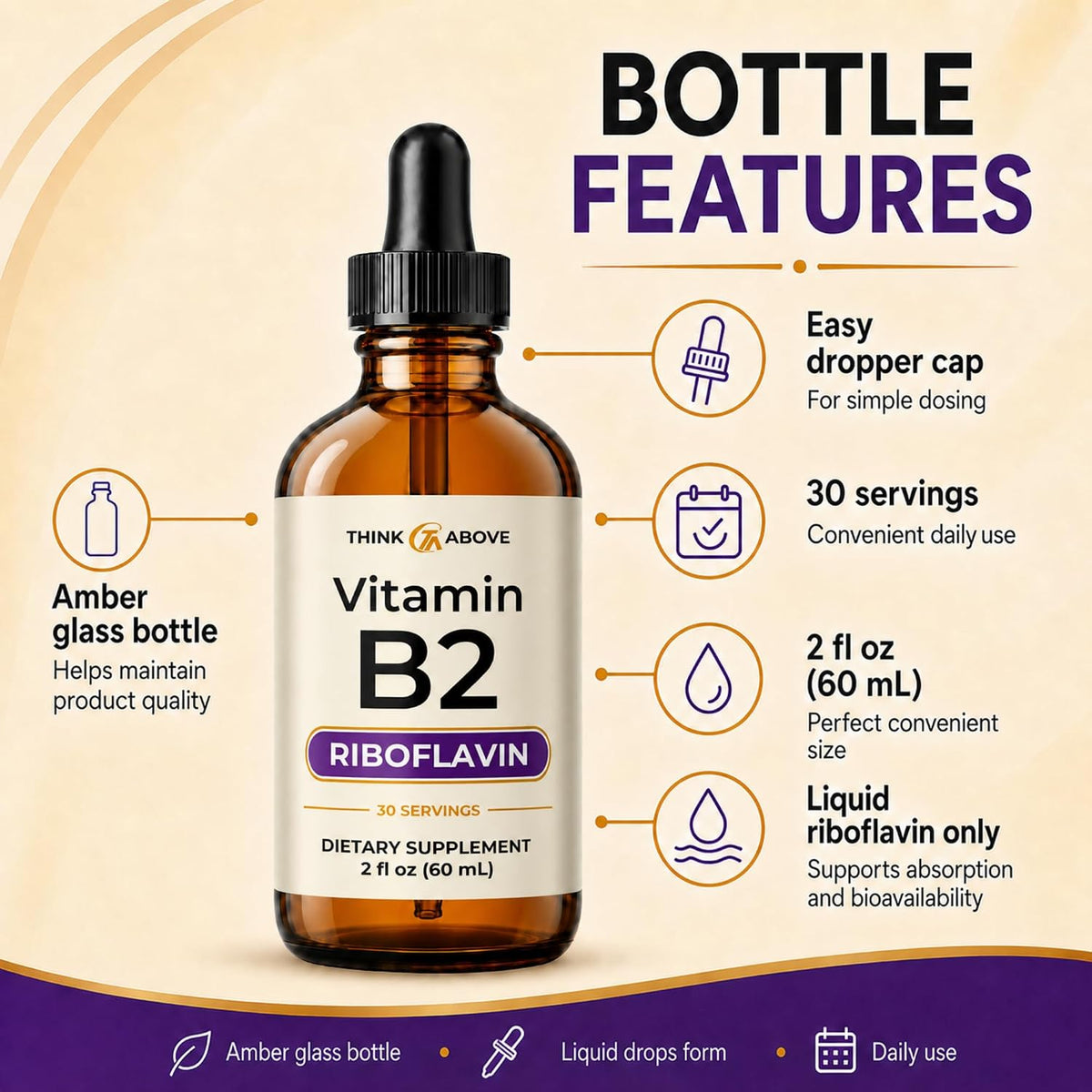 Think Above Vitamin B2 (Riboflavin) Liquid Drops - 60 ml - görsel 5