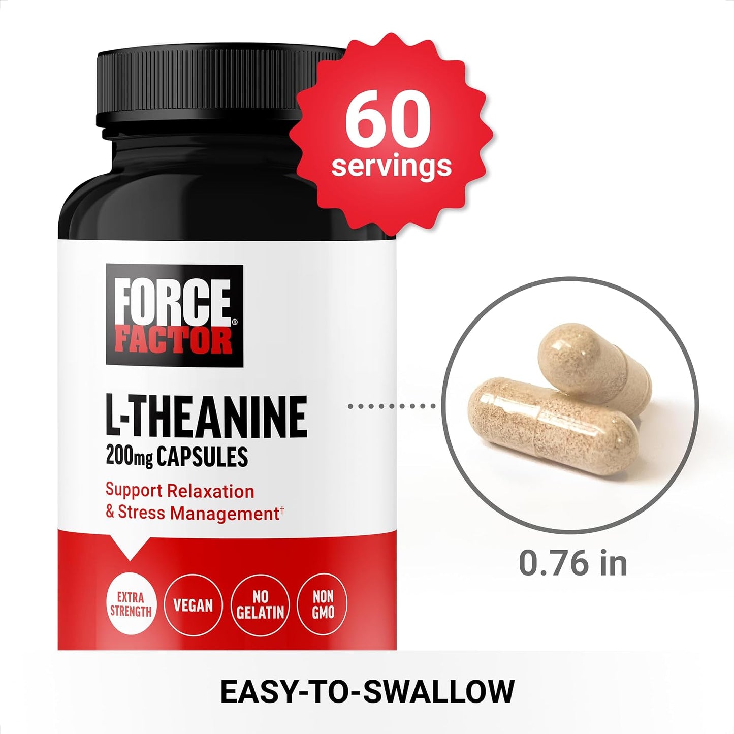 Force Factor L-Theanine 200mg, Extra Strength Supplement for Stress Relief and Calm, Vegan, 60 Capsules - görsel 3
