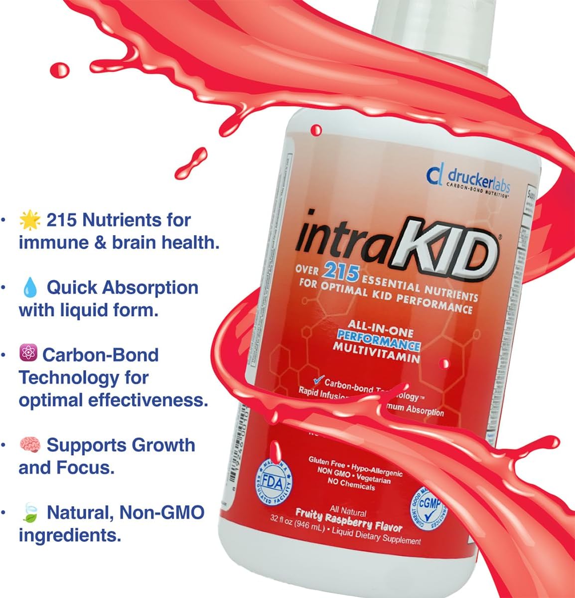 intraKID Organic Liquid Multivitamin for Children, Fruity Raspberry, 946 ml - görsel 5