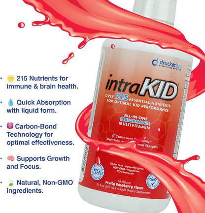 intraKID Organic Liquid Multivitamin for Children, Fruity Raspberry, 946 ml