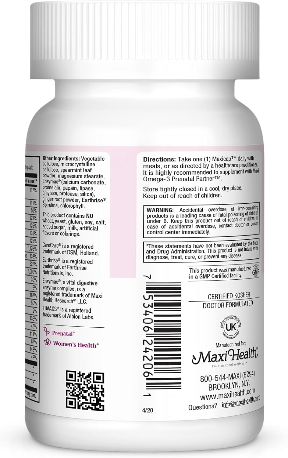Maxi Health Prenatal Vitamins – Complete Pregnancy Multivitamin with Folic Acid, Iron, Vitamin D3, B12, Zinc & Biotin – 120 Capsules - görsel 3