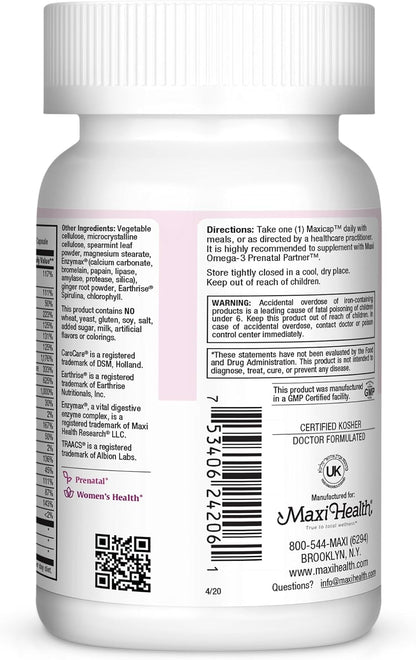 Maxi Health Prenatal Vitamins – Complete Pregnancy Multivitamin with Folic Acid, Iron, Vitamin D3, B12, Zinc & Biotin – 120 Capsules
