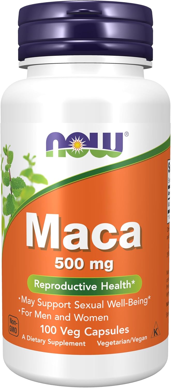 NOW Foods Maca 500 mg - Reproductive Health Support for Men and Women, 100 Veg Capsules - görsel 1