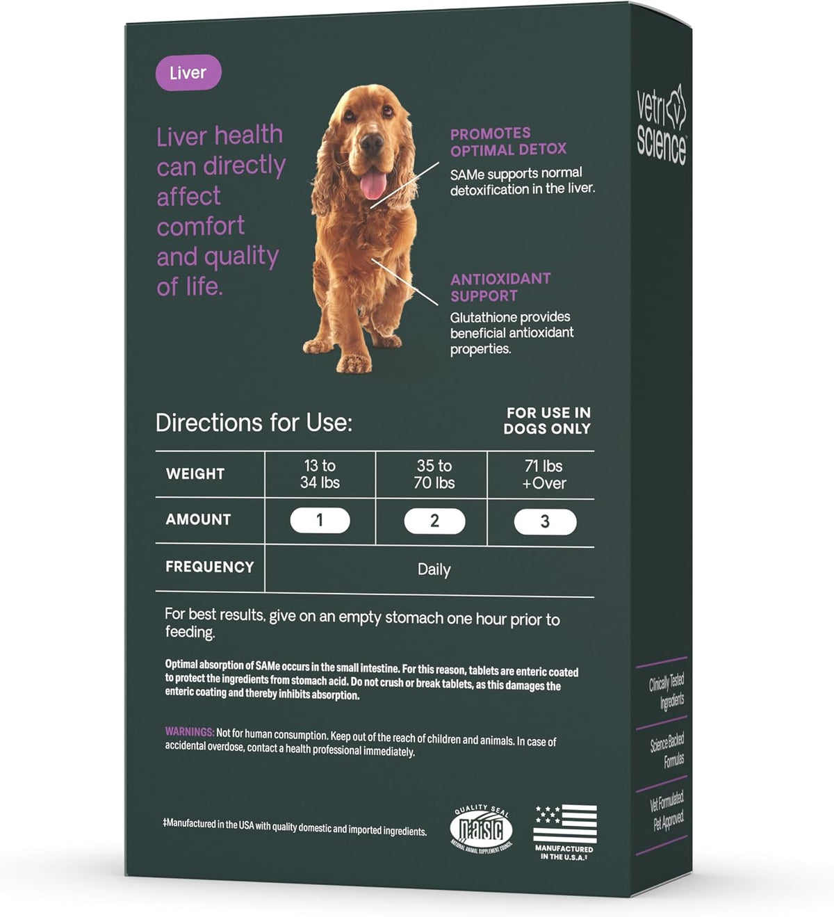 VetriScience SAMe Liver Health Tablets, 225 mg, for Medium and Large Breed Dogs, 30 Tablets - görsel 8