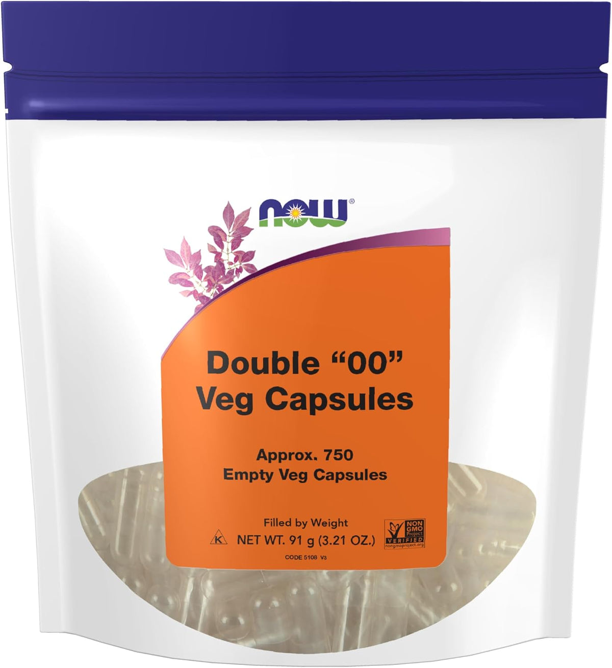 NOW Foods Empty Vegetarian Capsules, Double "00", 750 Count - görsel 1