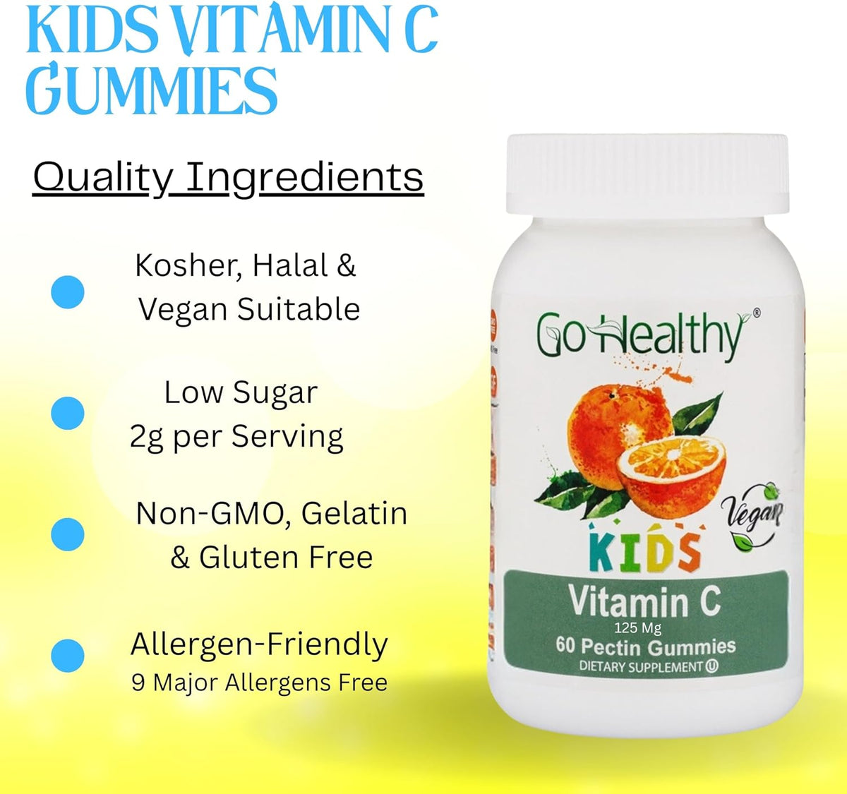 Go Healthy Kids Vitamin C Gummies – Immune Support Gummy Vitamins for Kids & Toddlers, 60 Count - görsel 2