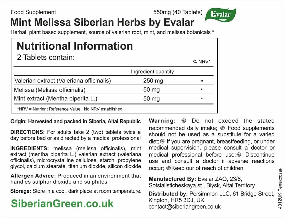 Evalar Melissa Mint Siberian Herbs Relaksozan - 40 Tablets - görsel 5