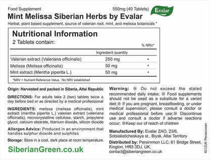 Evalar Melissa Mint Siberian Herbs Relaksozan - 40 Tablets