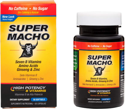 Super Macho Dietary Supplement with High Potency Zinc & 7 B Vitamins, 50 Softgels