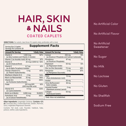 Nature's Bounty Optimal Solutions Hair, Skin & Nails Formula, 3000 mcg Biotin, 60 Coated Caplets