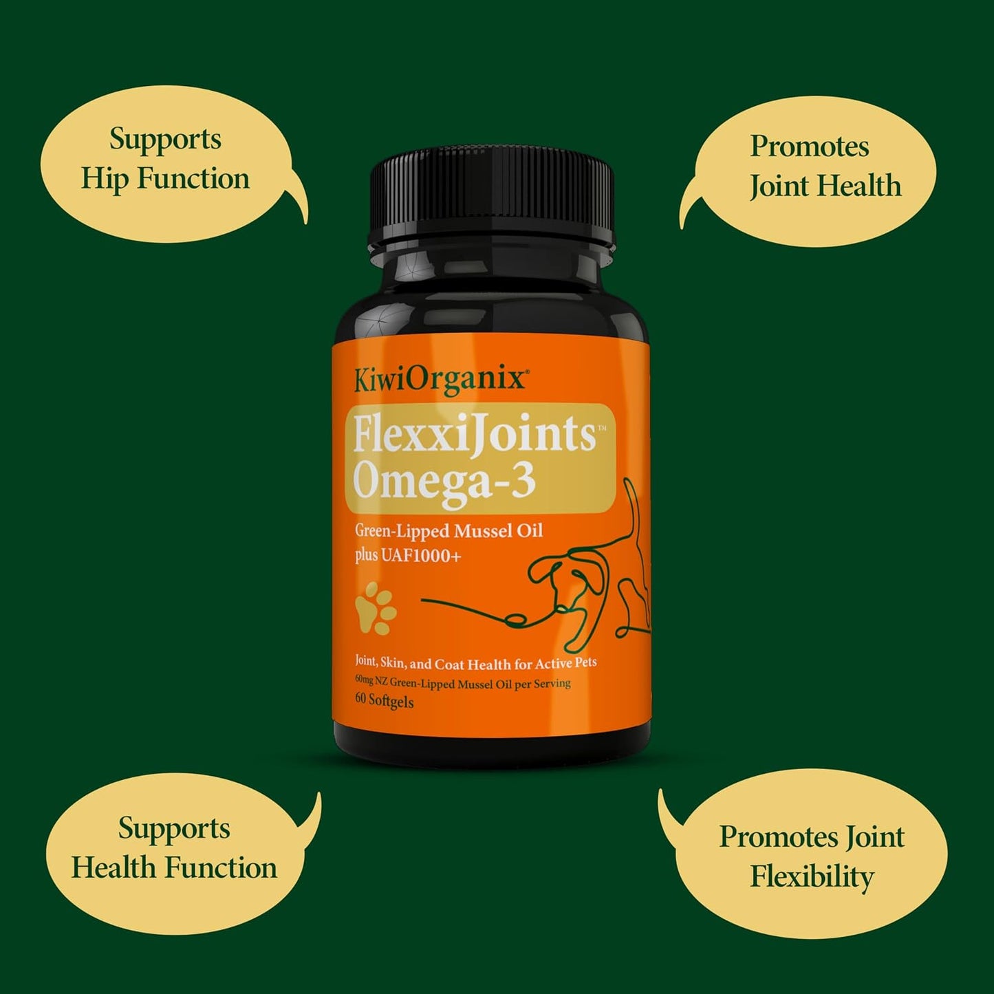 FlexxiJoints Omega-3 Hip and Joint Supplement – Green-Lipped Mussel Omega-3 Oil for Dogs – 100% New Zealand Green-Lipped Mussels (60 Softgels) - görsel 7