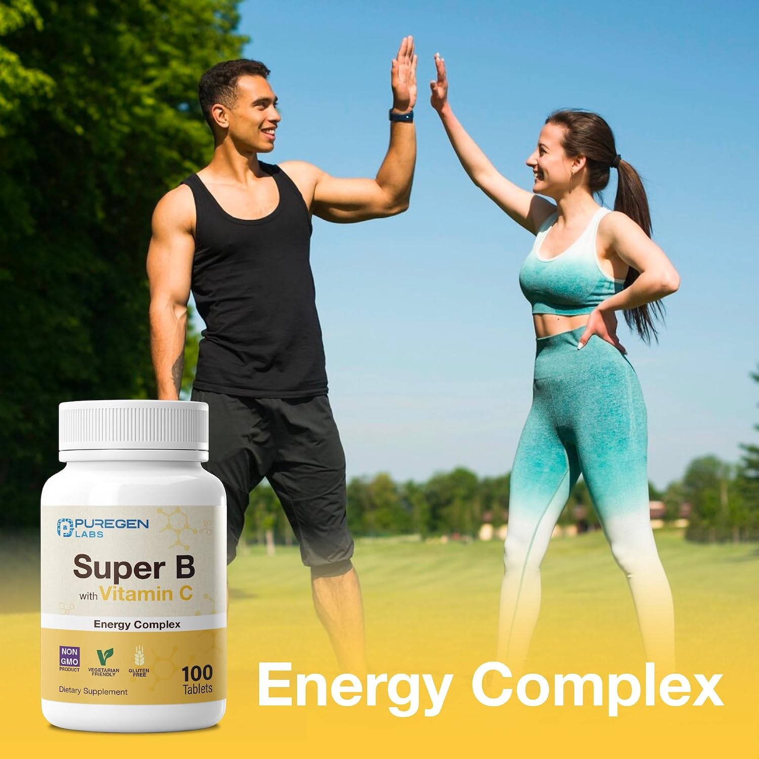 Puregen Labs Super B Energy Complex with Vitamin C - Immune Health, Energy & Nervous System Support - Non-GMO, Gluten-Free 100 Vegetarian Tablets - görsel 5