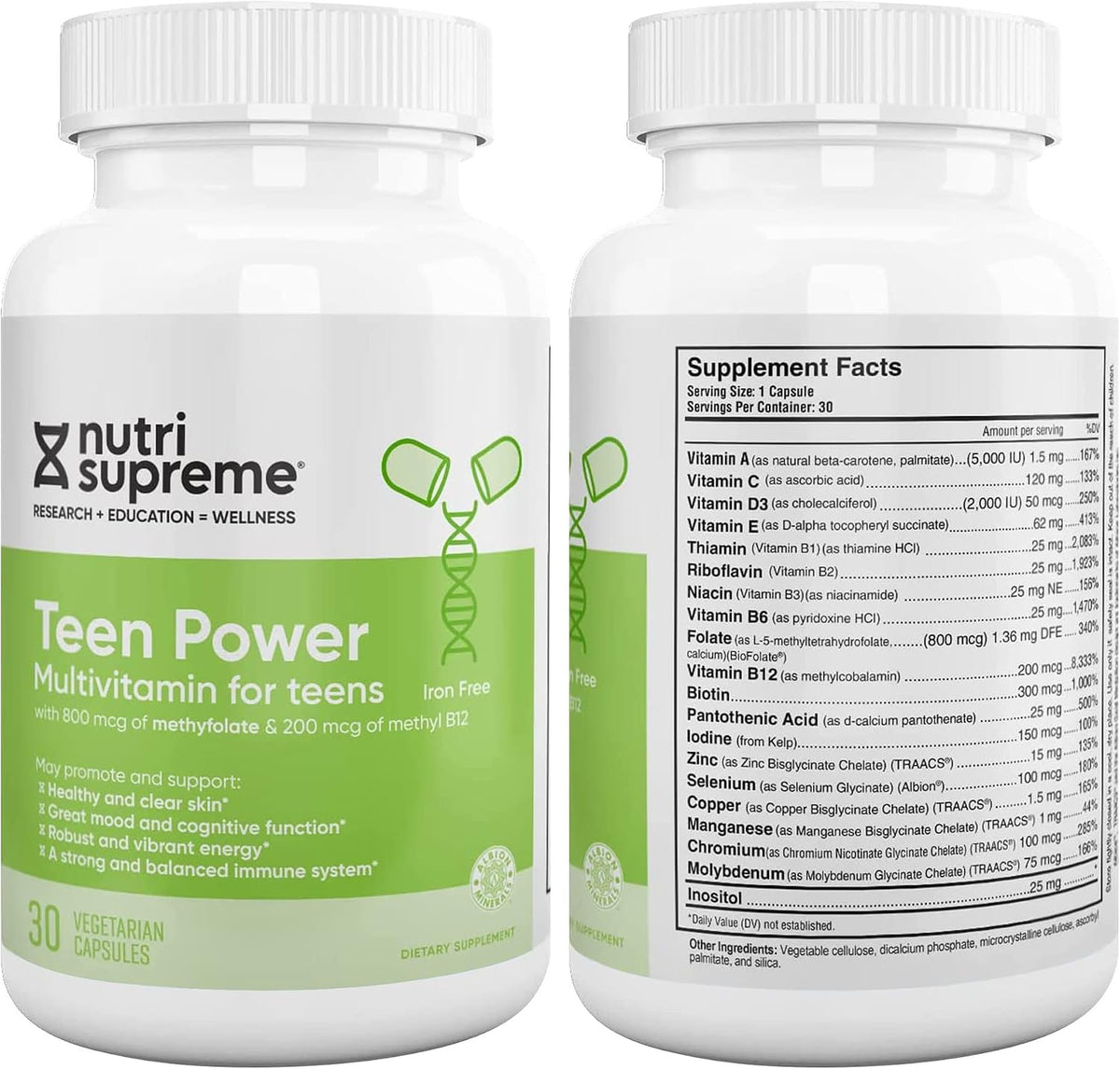 Nutri Supreme Teen Multivitamin for Boys and Girls Aged 12-17, Kosher One-a-Day Teen Supplement, Formulated for Teen Development and Immune Health, 30 Capsules - görsel 2