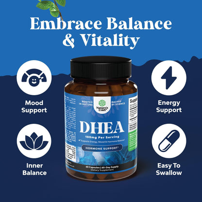 DHEA Supplement for Women & Men – 100mg per Serving – Hormone Balance Support – 60 Capsules