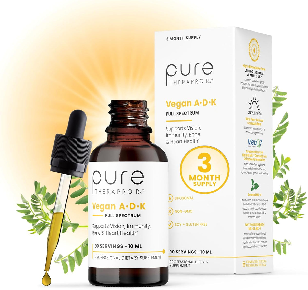 Pure Therapro Rx Vegan A-D-K Drops (10 ml) - Liposomal Vitamin A, D3 & K2 - görsel 1