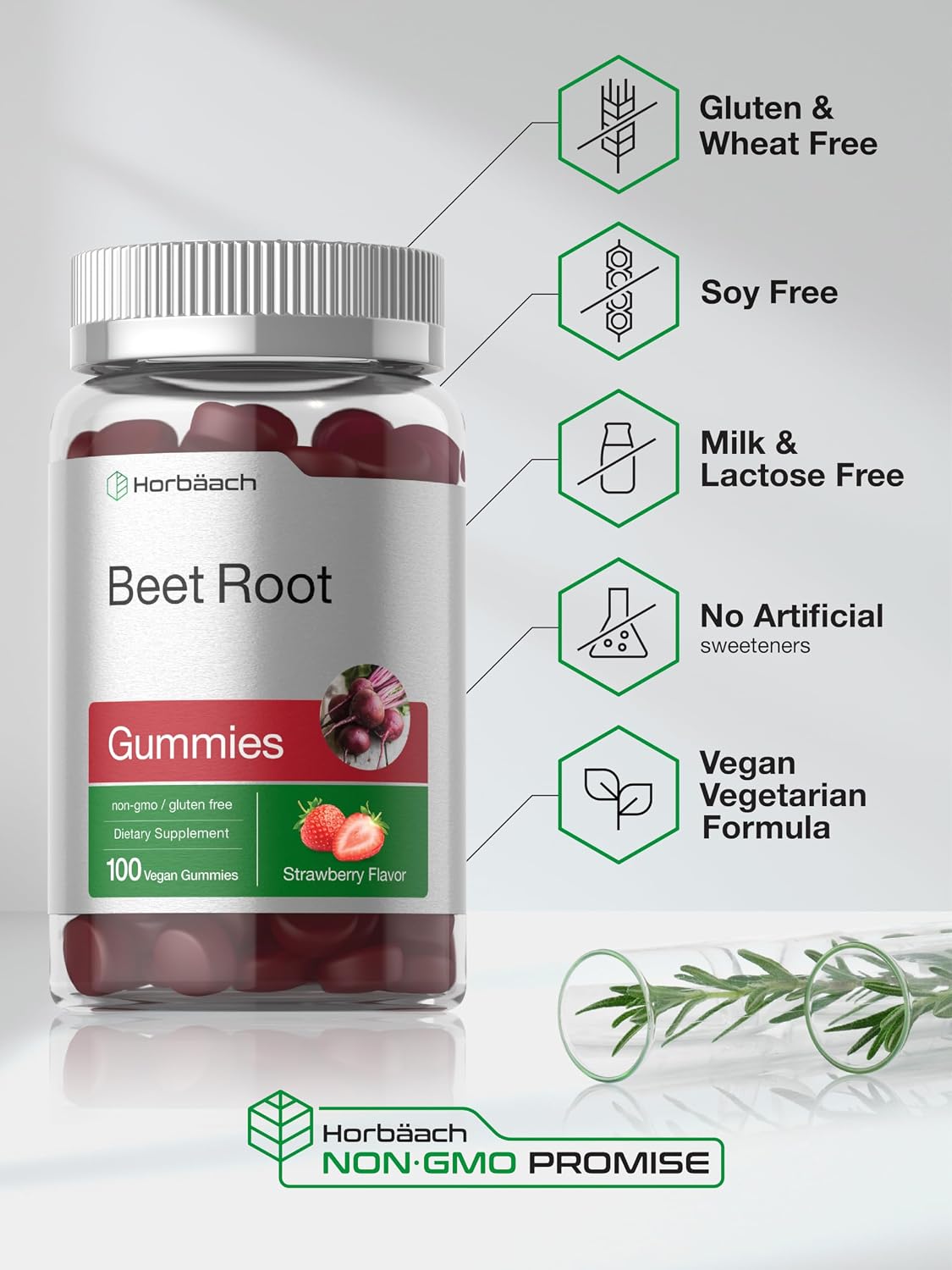 Horbäach Beet Root Gummies – Advanced Formula, 100 Count, Strawberry Flavour - görsel 5