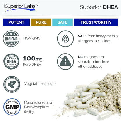 Superior Labs Extra Strength Natural DHEA 100 mg, 60 Vegetable Capsules