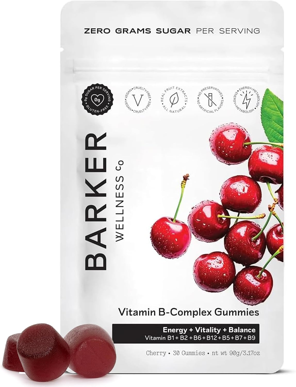 Barker Wellness Vitamin B-Complex Gummies – Sugar-Free Cherry, Vegan, Energy & Metabolism support - görsel 1