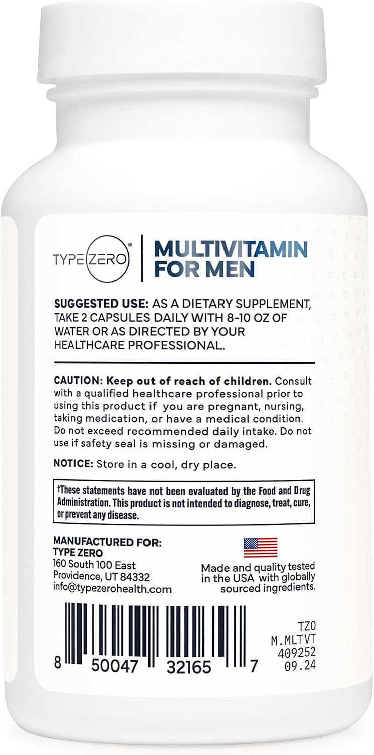 Type Zero Multivitamin for Men - 1200 mg, 120 Capsules (60 Servings) - Gluten-free - görsel 4