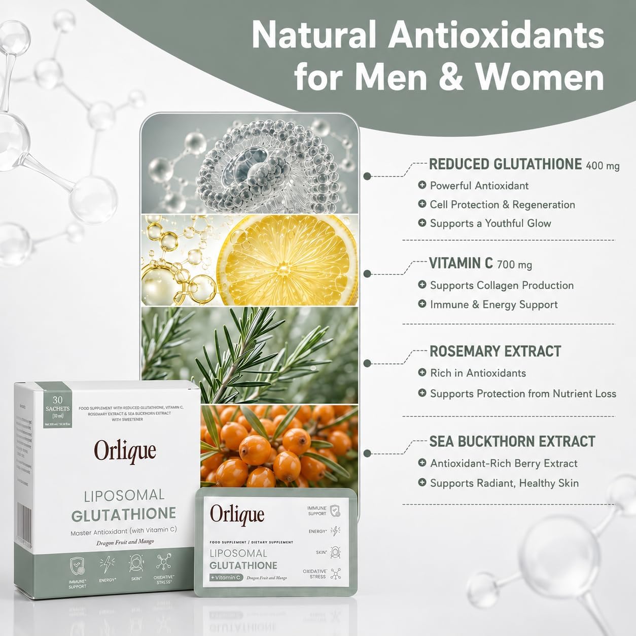 Orlique Liposomal Glutathione Supplement with Vitamin C, Mango Dragon Fruit, 30 Sachets - görsel 2