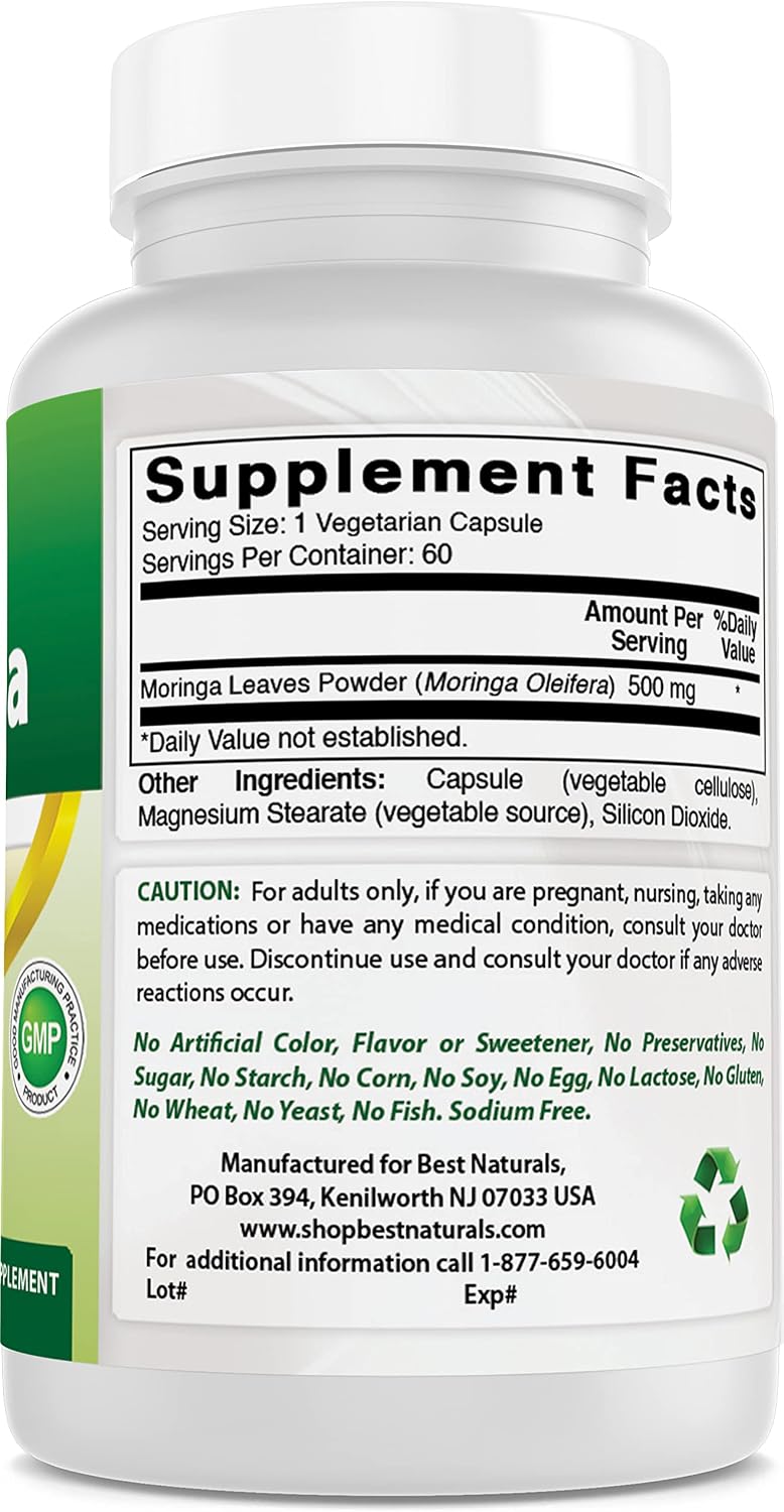 Best Naturals Moringa Superfood 500 mg 60 Veggie Capsules - görsel 4