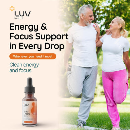 LUV Health Flow Drops – Energy Supplement with Adaptogenic Mushrooms for Focus and Immune Support