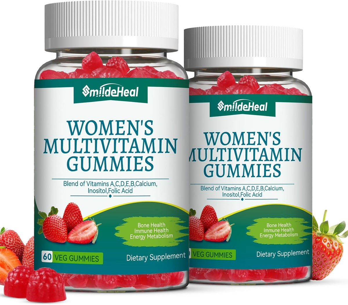 SmildeHeal Women's Multivitamin Gummies, Vitamins A, C, D3, E, K, B12, Calcium, Biotin, Folic Acid, Inositol, 60-Day Supply (120 Count) - görsel 1