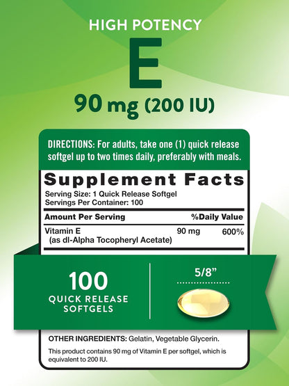 Nature's Truth Vitamin E 200 IU Softgels – Non-GMO & Gluten-free (100 Softgels)