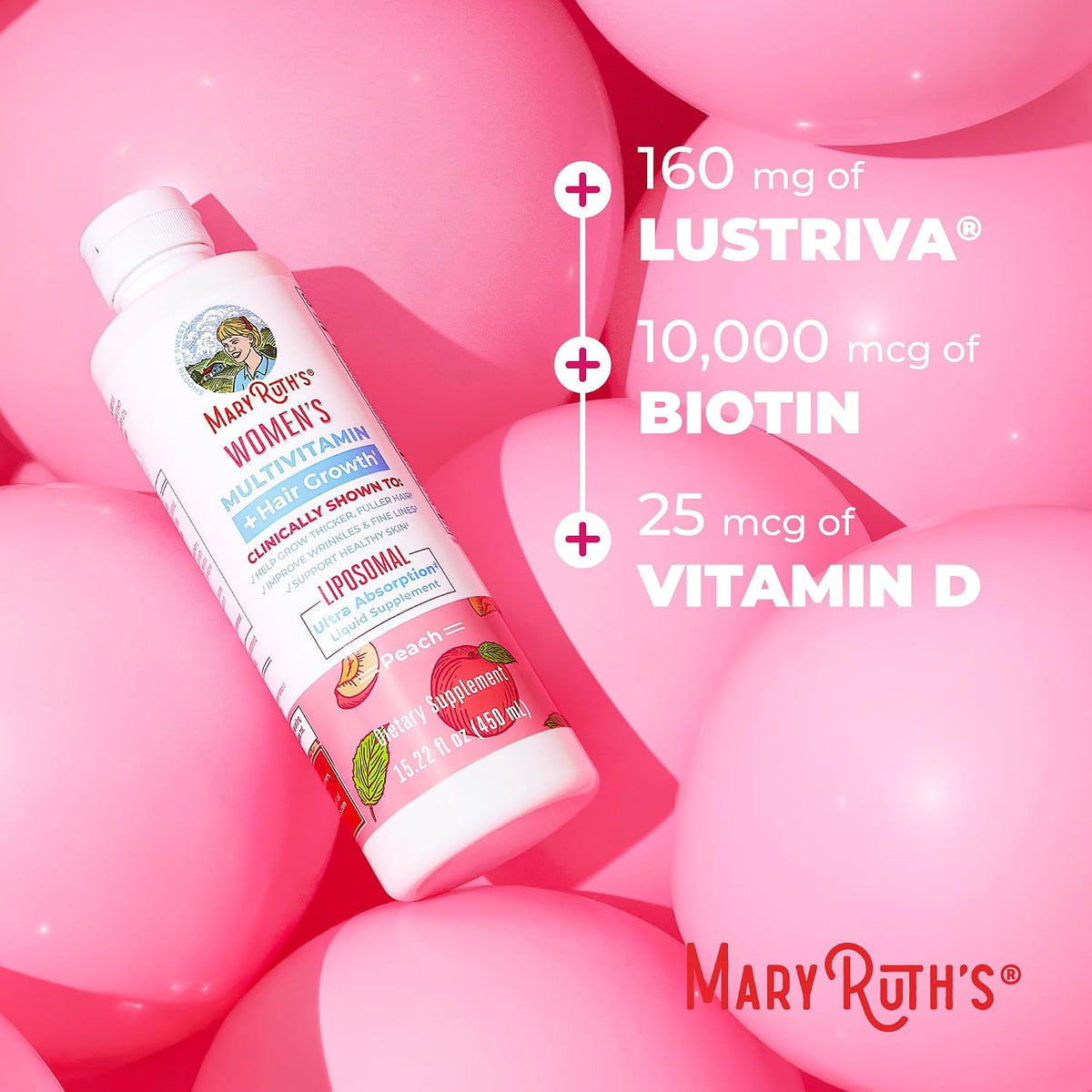 MaryRuth's Women's Multivitamin + Lustriva Hair Growth Liposomal | Biotin 10000mcg | Clinically Tested for Thicker, Fuller – Image 8