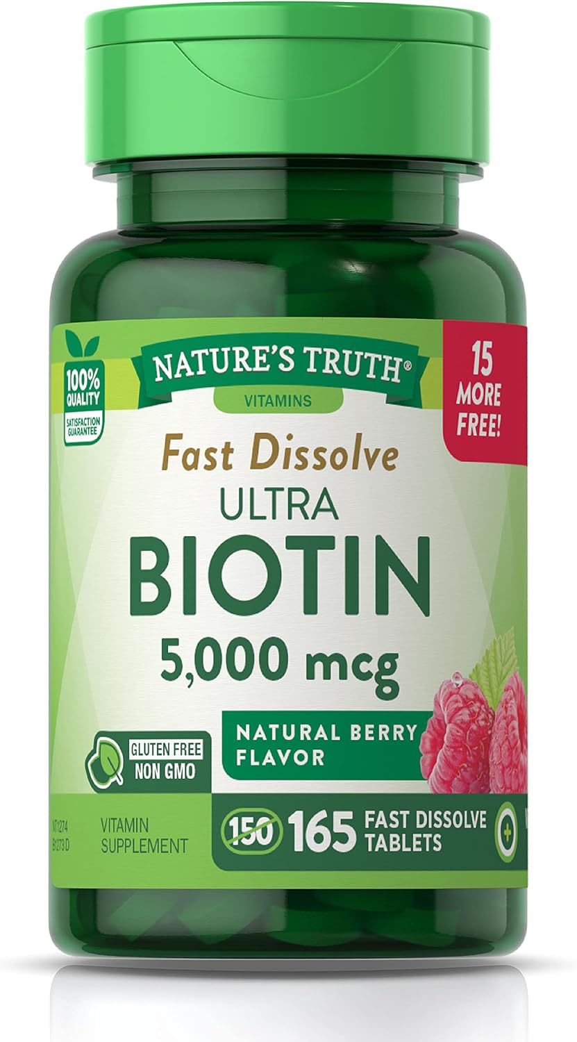 Nature's Truth Ultra Biotin 5000mcg Fast Dissolve Tablets – 165 Tablets - görsel 1