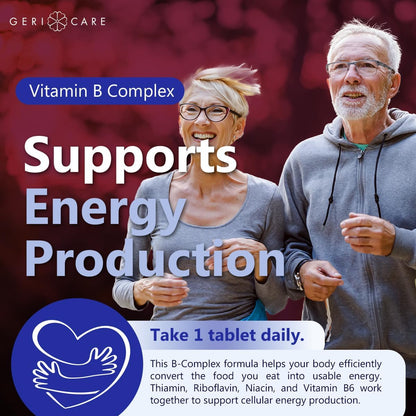 GeriCare Vitamin B-Complex Supplement with Calcium – Daily Supplement for Energy, Immune Support, Bone Health & Nervous System, 100 Tablets