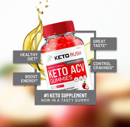 Keto Rush ACV Gummies (3-Pack) – Advanced Keto Plus Apple Cider Vinegar Supplement, 1000mg, 180 Gummies