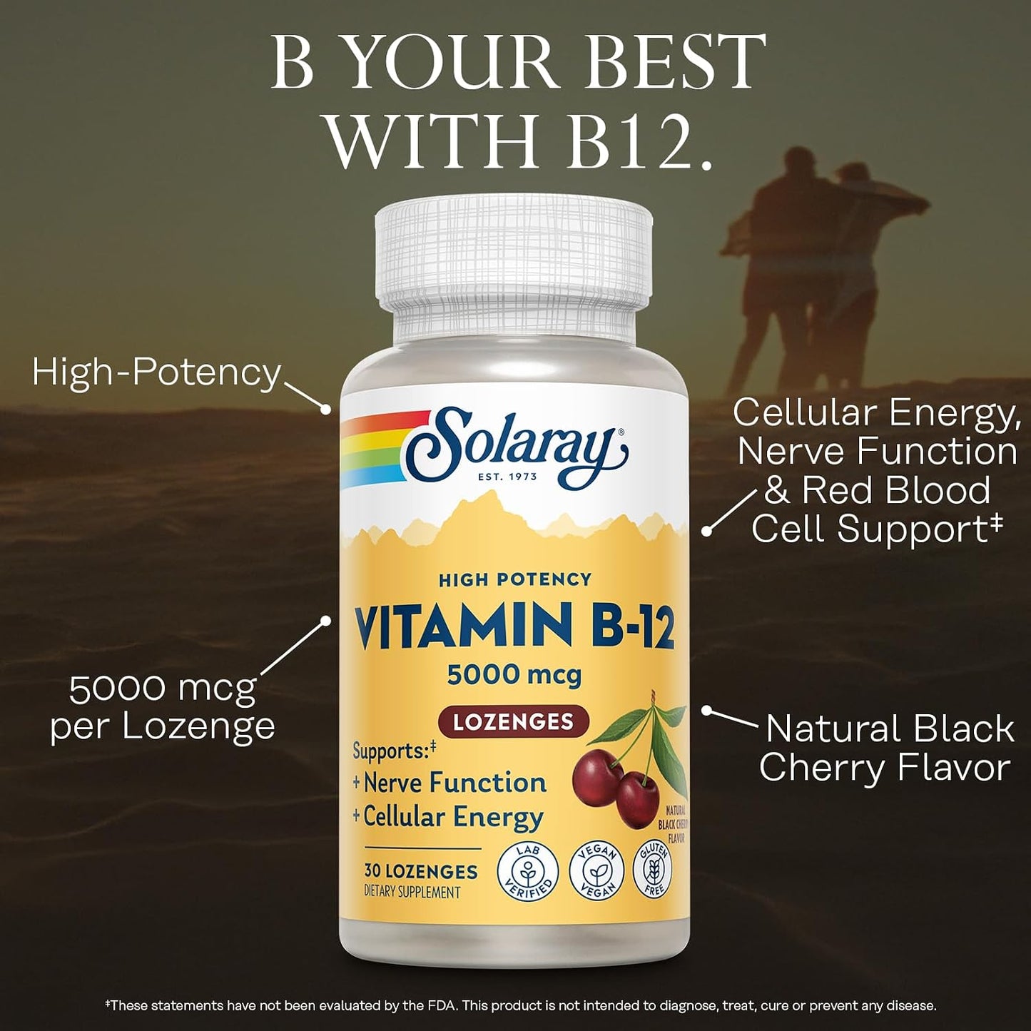 Solaray Vitamin B-12 5000mcg Lozenges - Methylcobalamin for Energy & Nerve Health, Natural Cherry, 30 Count - görsel 3