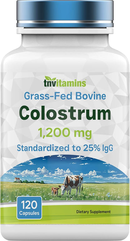 Colostrum Supplement 1,200 mg per serving, 120 Capsules | Standardised to 25% IgG | Grass-Fed Bovine Colostrum Powder Capsules | Immune Support | Non-GMO, Made in the USA!