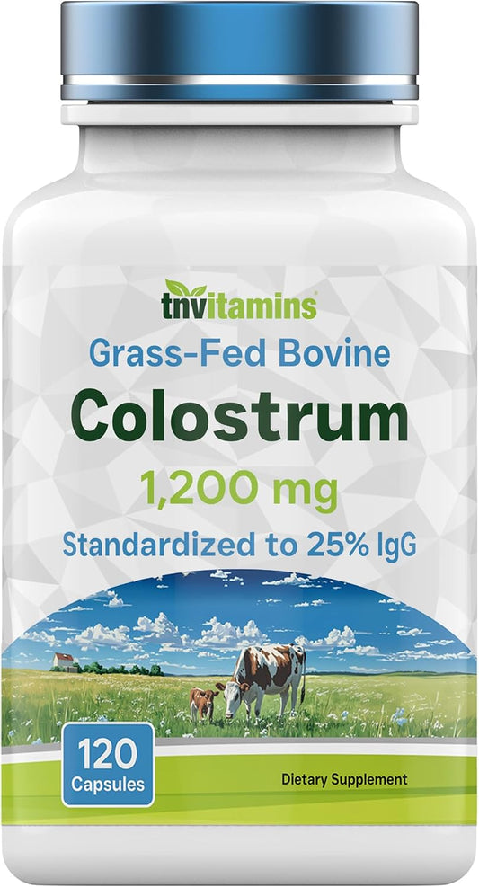 Colostrum Supplement 1,200 mg per serving, 120 Capsules | Standardised to 25% IgG | Grass-Fed Bovine Colostrum Powder Capsules | Immune Support | Non-GMO, Made in the USA!