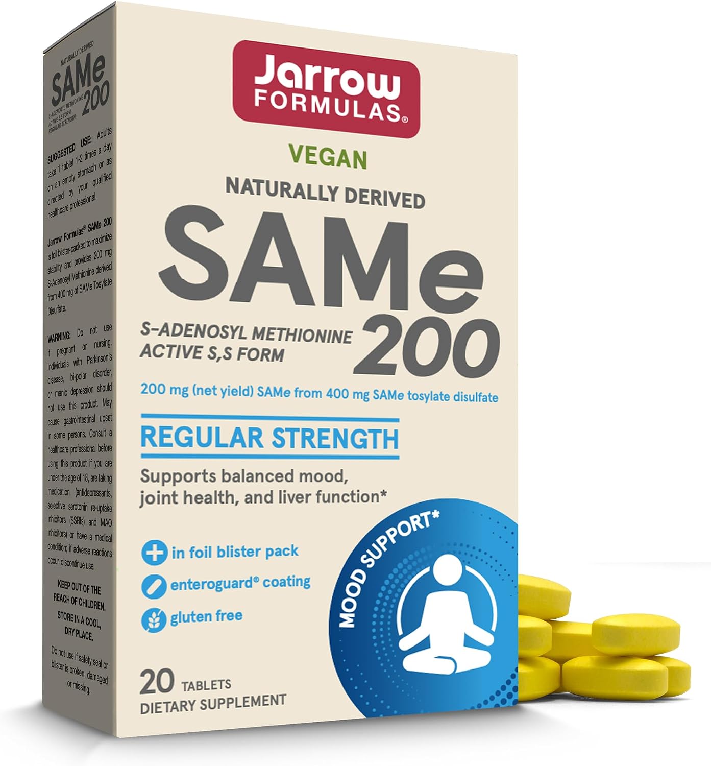 Jarrow Formulae SAMe 200 mg – Supports Joint, Liver & Brain Health | 20 Enteric-Coated Tablets - görsel 1