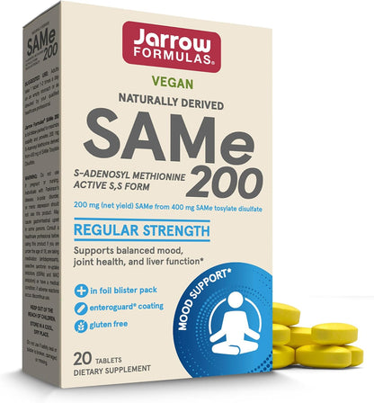 Jarrow Formulae SAMe 200 mg – Supports Joint, Liver & Brain Health | 20 Enteric-Coated Tablets