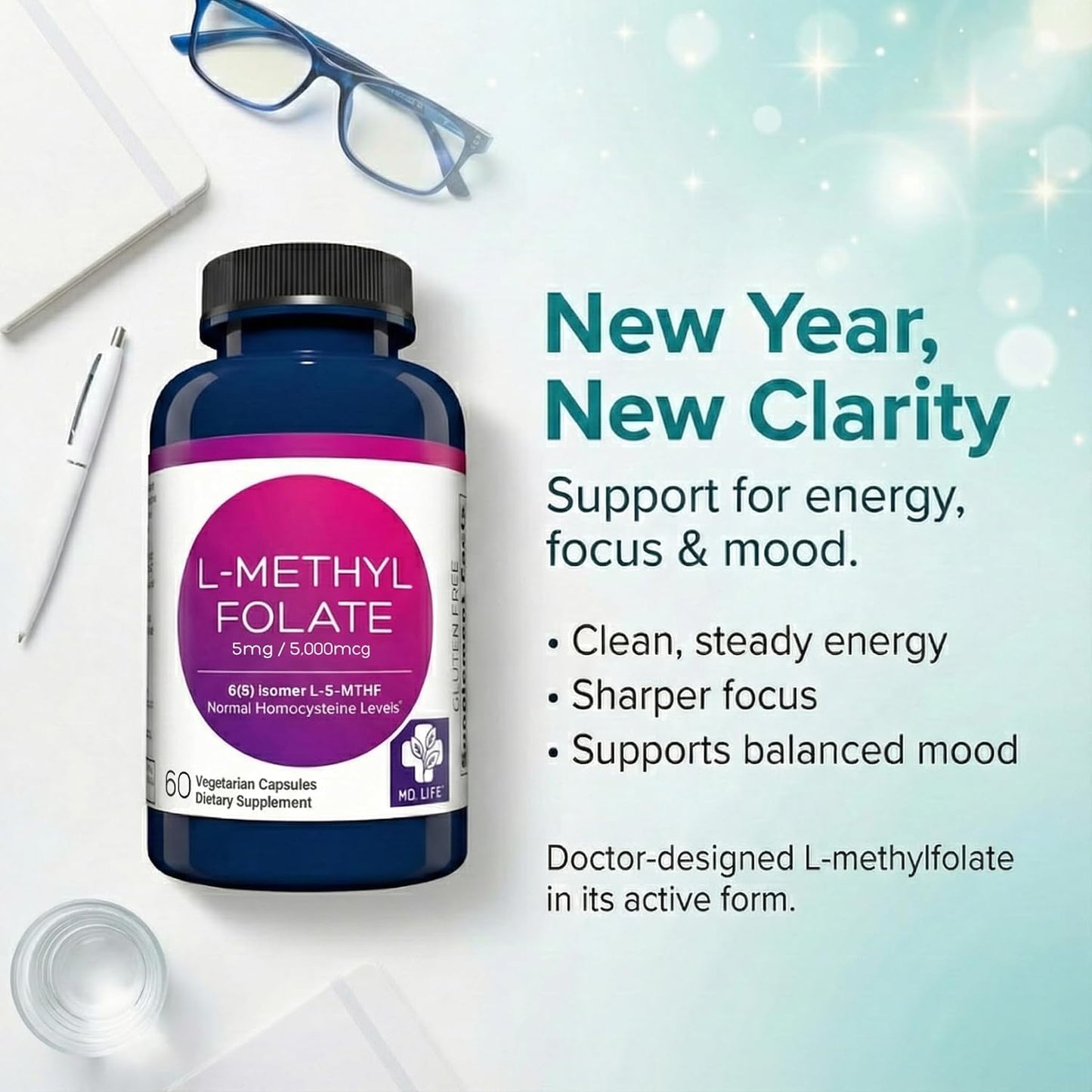 MD Life L-Methylfolate 5 mg Supplement – Professional-Grade Active Folate - görsel 2